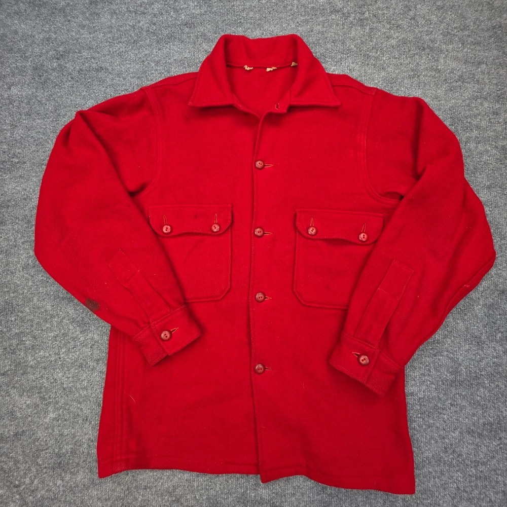Vintage Woolrich Shacket Men's 38 Red Wool Button up Thick Wool USA